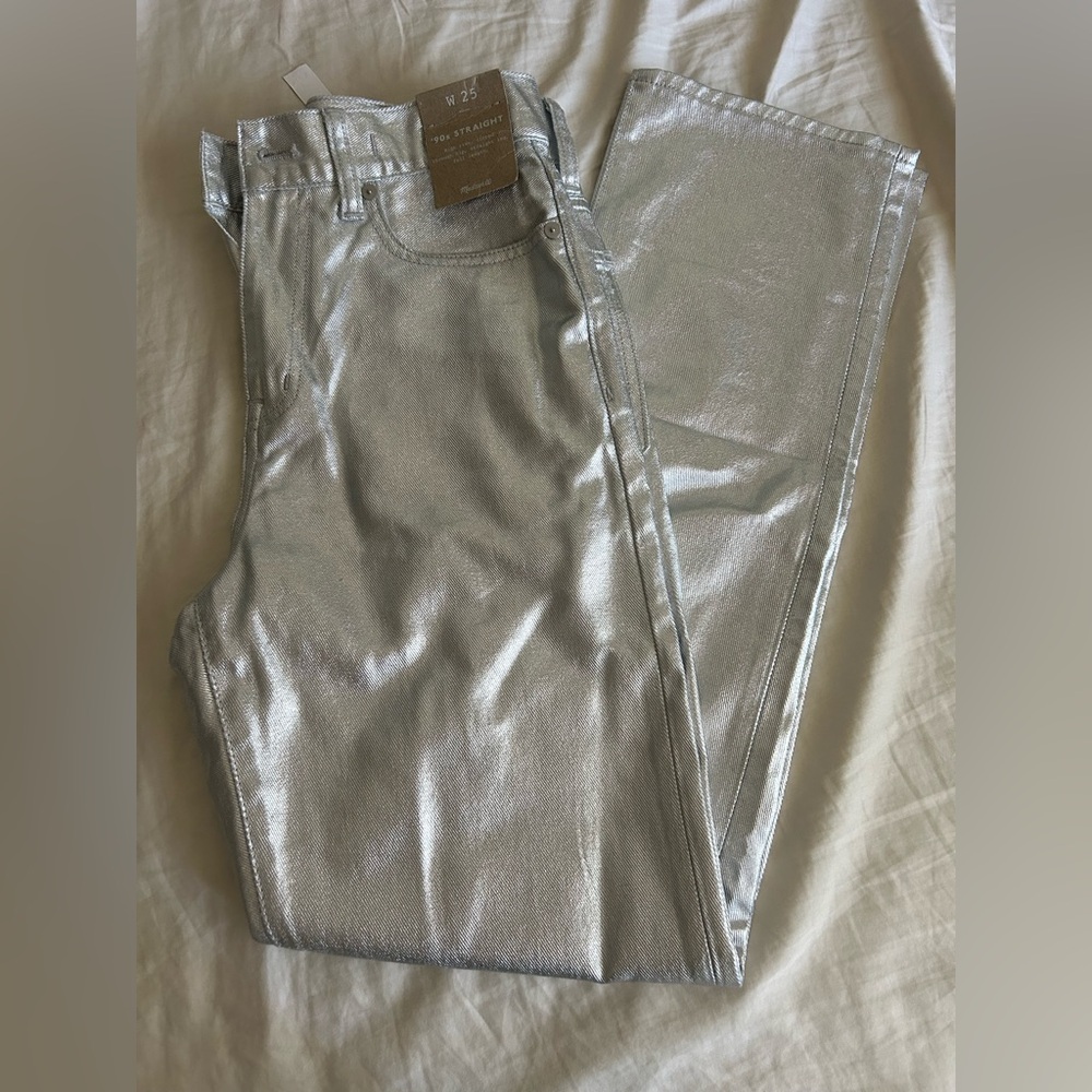 Madewell The '90s Straight Jean in Silver Foil Size 25 NWT